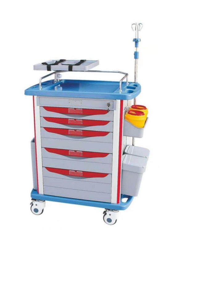 Emergency Crash Cart with Accessories IV Pole Emergency Crash Cart with Accessories IV Pole, Cardiac Board, O2 Holder, Mobile Cart, Trash Can, Drawer for Clinic,Nursing Center, 30"" L x 19"" W x 38"" H, 66548 Product dimensions 76.2D x 48.3W x 96.5H centimetres Material ABS Colour Grey Special feature Durable Number of shelves 1